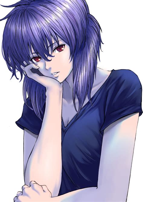 safebooru 1girl artist request bangs black shirt expressionless ghost in the shell hair