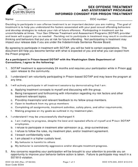 Form Doc02 330 Download Printable Pdf Or Fill Online Sex Offense Treatment And Assessment
