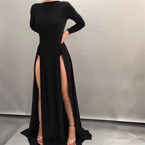 Dress Black Dress Slit Dress Black Gown Double Slit Dress Evening