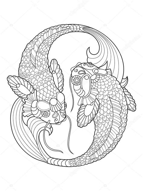 Koi karper coloring boek voor volwassenen vector — Stockvector