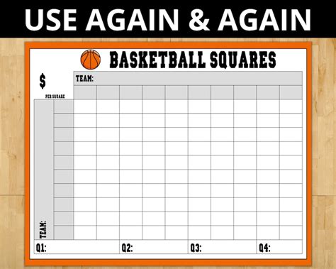 Printable Basketball Squares Game Basketball Pool Grid 100 Etsy