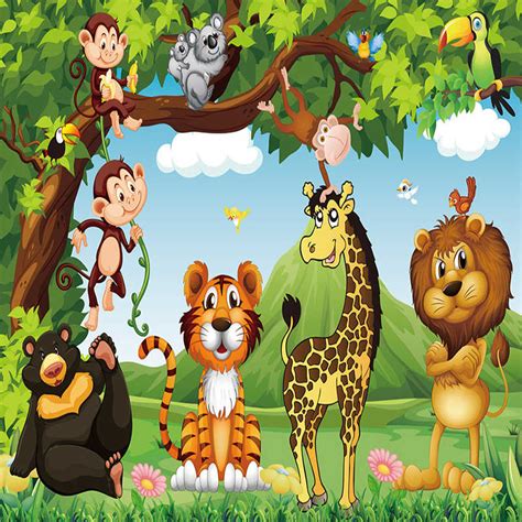 Custom Mural Wallpaper 3d Cartoon Animal World Children