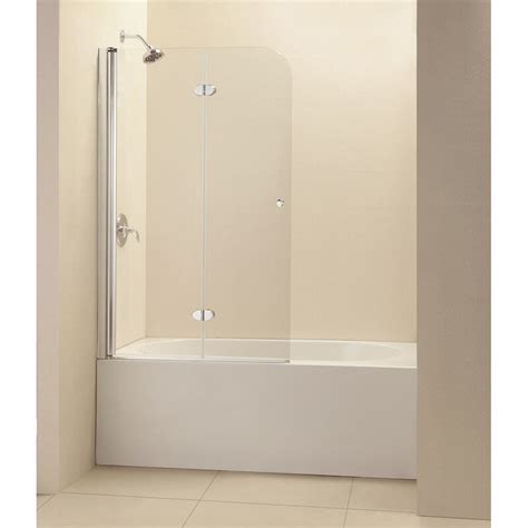 A frameless glass door helps contain the splash zone to the inside of the tub. DreamLine Aqua Fold 36" x 58" Hinged Frameless Tub Door ...