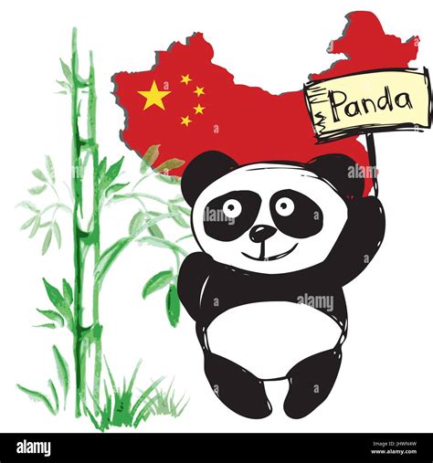Little Cute Panda With Bamboo And Chinese Flag Stock Vector Image And Art