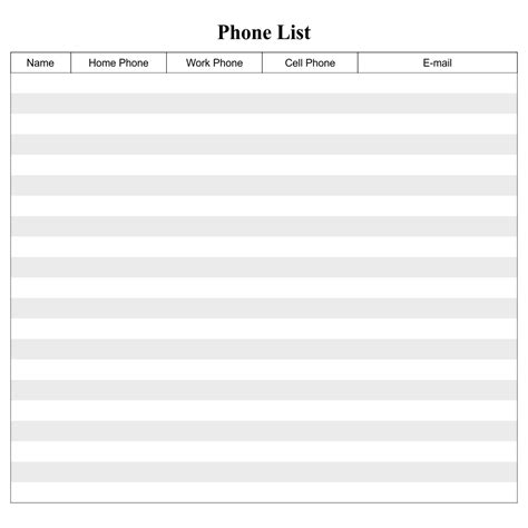 Printable Phone List Template Printable Recipe Sheets Box Templates