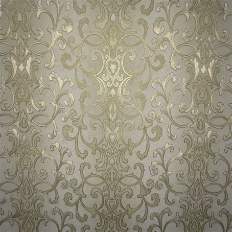 Wallpaper Green Gold Metallic Textured Victorian Damask 3d