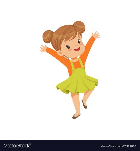 Cute Happy Little Girl Dancing In Casual Clothes Vector Image