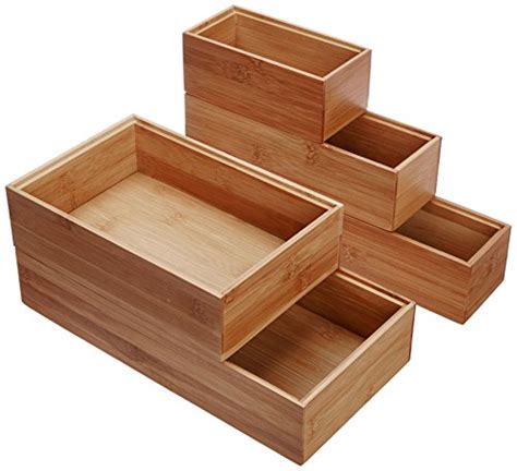 Lipper International 88005 Bamboo Wood Drawer Organizer Boxes Assorted