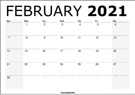 February 2021 Calendar Printable Monthly Calendar Free Download