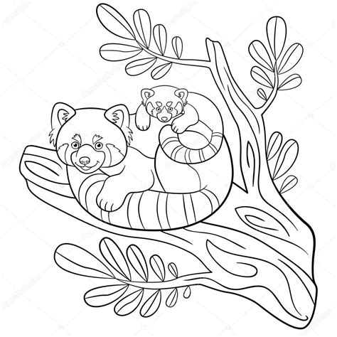 Red panda coloring pages from coloring pages little cute red panda stock vector art. Coloring pages. Mother red panda with her cute baby ...