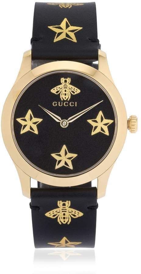 Gucci 38mm G Timeless Bee And Star Leather Watch Timeless Watches