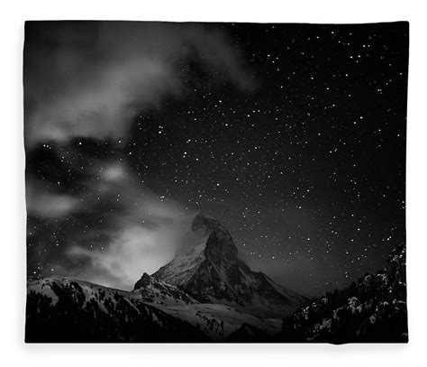 Matterhorn With Stars In Black And White Fleece Blanket By Coolbiere