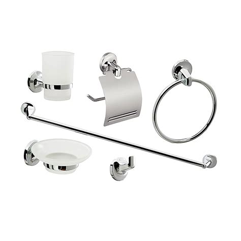 Bathroom Accessories Set 6 Piece Pack Chrome Wall Mounted Easy Fitting