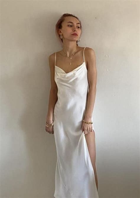 Long White Silk Slip Dress Ibikinicyou