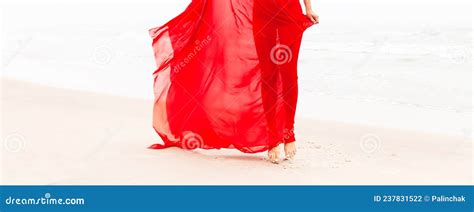 Nude Woman In Red Fabric Posing On Sea Beach Stock Photo Image Of Attractive Erotic