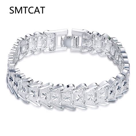 Silver Color 925 Jewelry Chunky Chain Link Bracelets For Women Fashion