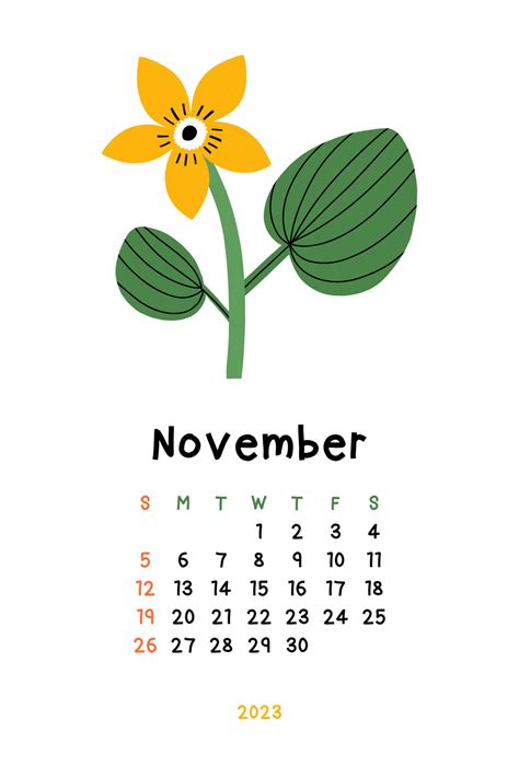 Lindo Calendário Floral Novembro De 2023 Modelo De Vetor Para