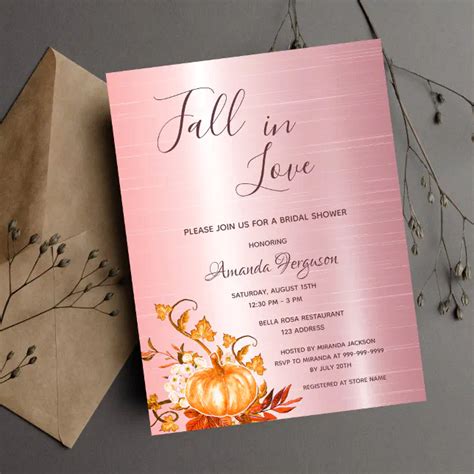 Fall In Love Pumpkin Bridal Shower Invitation Postcard Zazzle