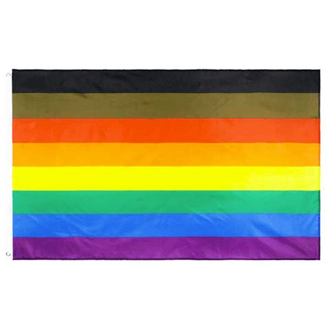 8 colour gay pride rainbow flag brown and black stripes poc philly prid uk
