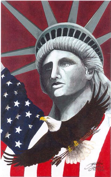 Statue Of Liberty And Usa American Flag With Eagle Art American Flag
