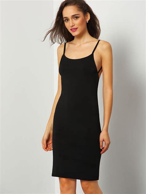 Spaghetti Strap Backless Bodycon Black Dress Shein Sheinside