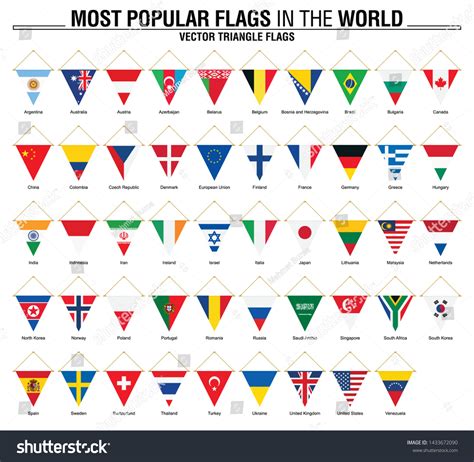 Most Popular Flags World Triangle Flags Stock Vector Royalty Free