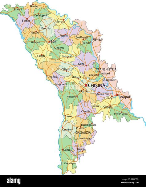 Moldova Highly Detailed Editable Political Map With Labeling Stock