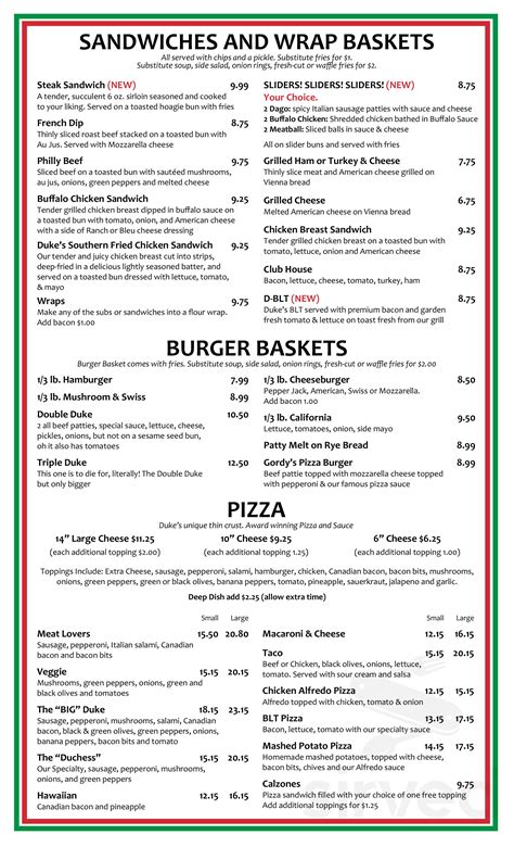 Dukes Pizza-Pub-Grill menu in Oakdale, Minnesota, USA