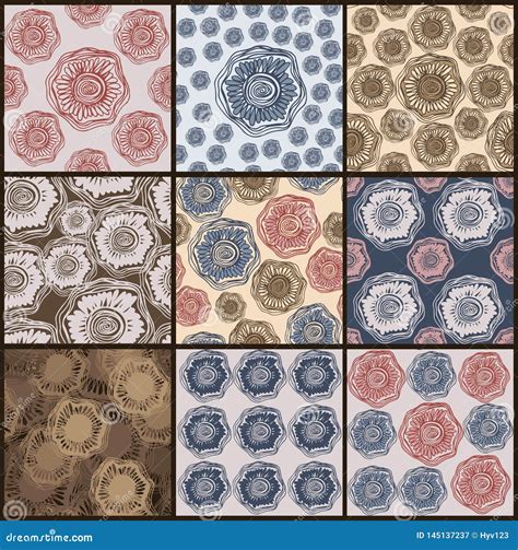 Set Of Eight Colorful Floral Patterns Seamlessly Tiling Stock