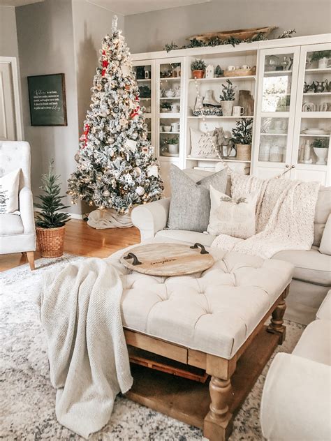 A Cozy White Cottage Christmas Living Room Tour Winter Living Room