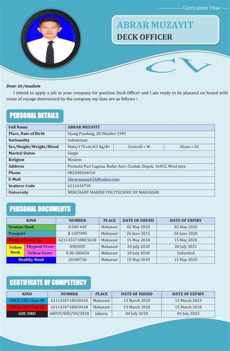 Contoh Cv Terbaik Aneka Contoh Cv Pelaut Lengkap Terbaru The