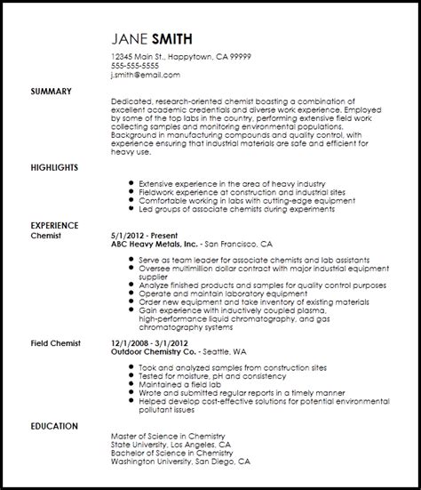 Helped write problem sets and exams. Free Traditional Chemist Resume Template | Resume-Now