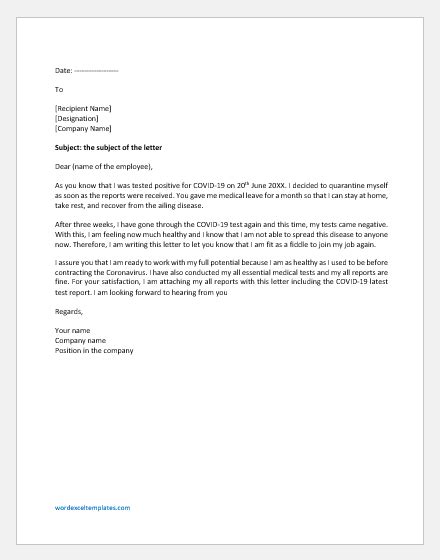 Employee Return To Work Letter Template Collection