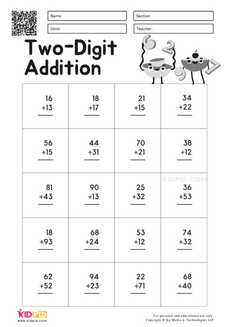 Grade 2 Math Worksheet Add 2 Digit Numbers In Columns With Carrying K5