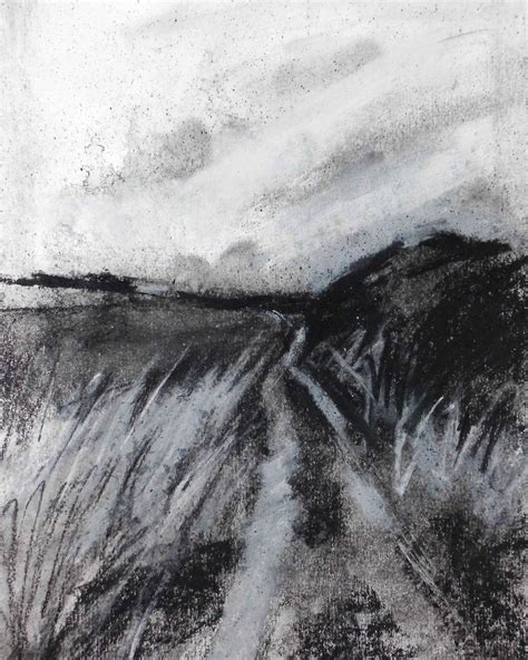 Contemporary Landscape Drawing Charcoal On Paper 8 X 10 2015 For