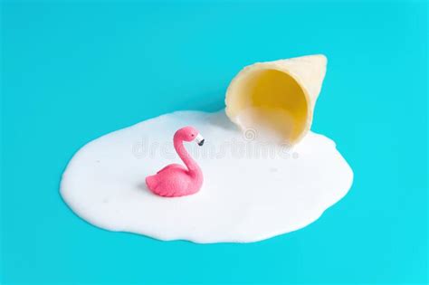 Pink Flamingo Swimming In Melted Ice Cream Stock Image Image Of