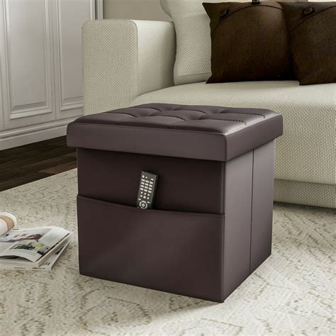 Lavish Home Brown Foldable Storage Cube Ottoman With Pocket Walmart
