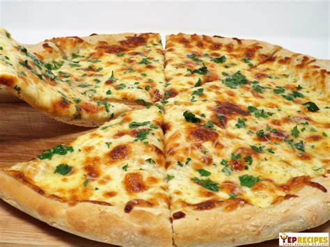 Four Cheese Garlic Pizza Mozzarella Monterey Jack White Cheddar And