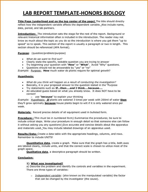 Lab Report Abstract Example Lab Report Template Lab Report Biology Labs