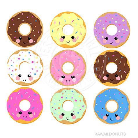 Kawaii Donuts Cute Digital Clipart Donut Clipart Donut