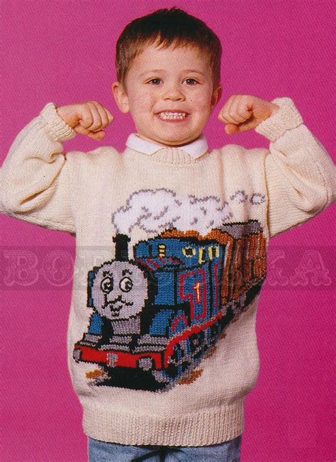 Thomas the tank engine motif sweater knitting pattern childrens boys girls kids. vintage THOMAS the TANK Engine jumper knitting by ...