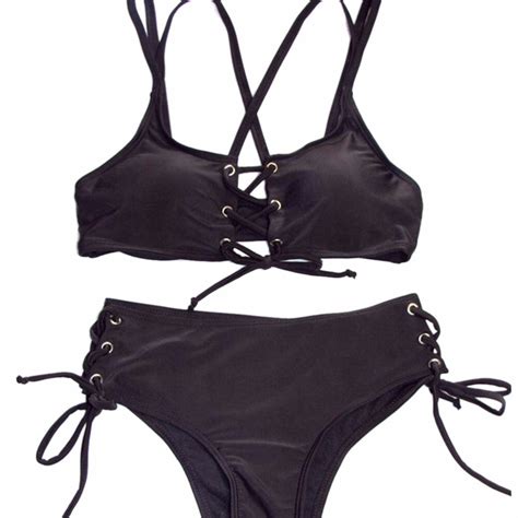 New Sexy Black Bikini Strappy Bandage Swimwear Halter Cross Swimsuit