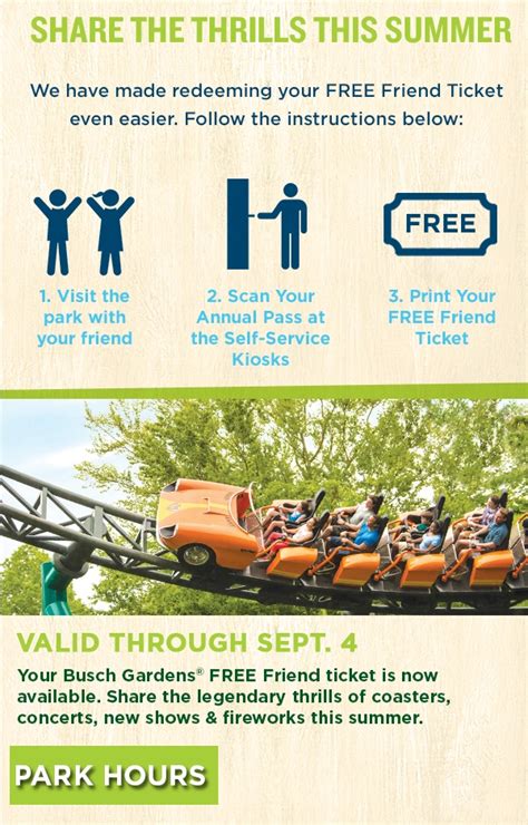 Visit adventureisland.com for park hours. Busch Gardens FREE Friend Pass- Season Ticket Holders Get ...