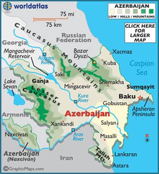The map shows azerbaijan and surrounding countries with international borders, the national capital baku, the nakhchivan autonomous republic, the a mud volcano (yanardagh: Azerbaijan Map / Geography of Azerbaijan / Map of Azerbaijan - Worldatlas.com