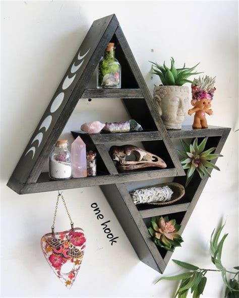 Double Triangle Altar Shelf With Moon Phases Etsy In 2021 Crystal