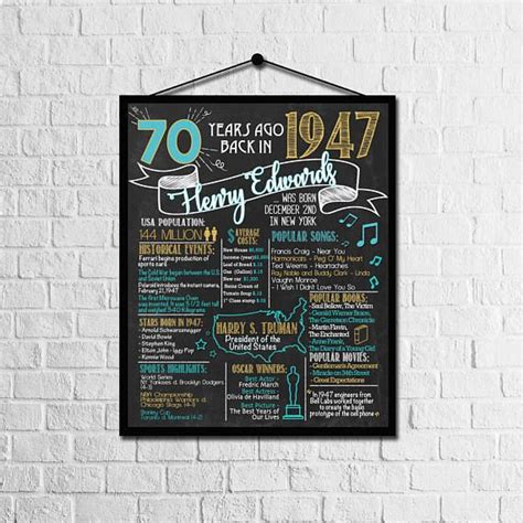 70th Birthday Poster 70th Birthday Chalkboard Poster 70 Milestone Back