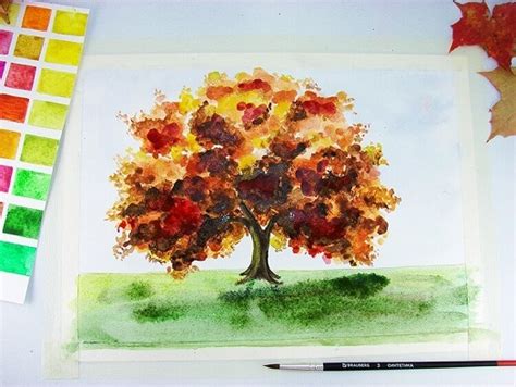 Как нарисовать осеннее дерево карандашом красками поэтапно