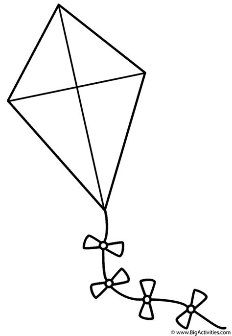 As a colorful kite soars up in the sky, so does the imagination of an adventurous kid eager to send his kite to loftier horizons. Kite with bows - Coloring Page (Spring)