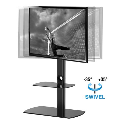 Swivel Black Tv Floor Stand With Mount And Two Component Shelves