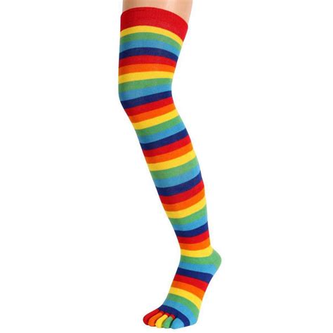 Toetoe Womens Multi Colour Striped Over The Knee Toe Socks Kj Beckett